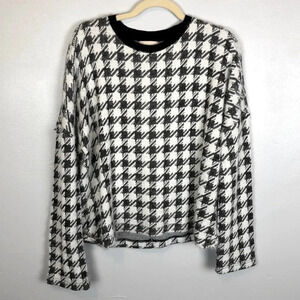 Melloday‎ XL Black White Houndstooth Knit Long Sleeve Pullover Sweater Top NWT